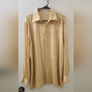 Gianni Viera Men's Tan‎ Striped Shirt, Size Large, Silk, Made In Italy.